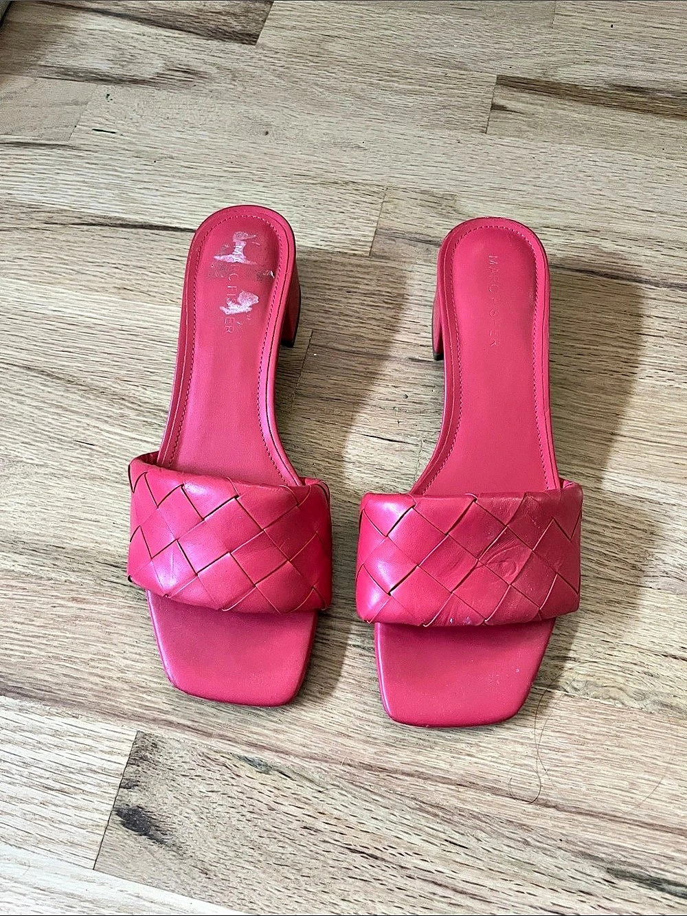 Marc Fisher LTD Follie Woven Slide Block Heel Sandal Pink Heeled Mules